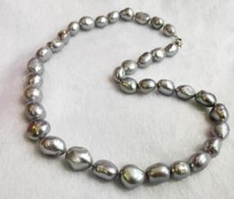 Chains Women Classic Jewellery 10mm Grey Baroque Pearl Necklace Real Natural Freshwater 18'' 45cm