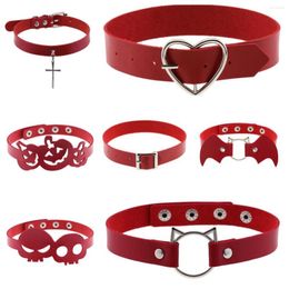 Choker Goth Fun Halloween Sexy Collars Red Leather Necklace For Women Bondage Cosplay Party Collar Gothic Belt Y2K Accessories