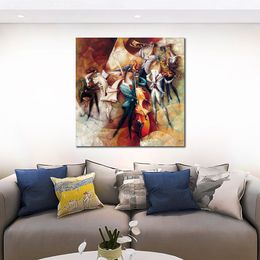 Abstract Music Canvas Art Dancers Party Painting Handmade Musical Decor for Piano Room