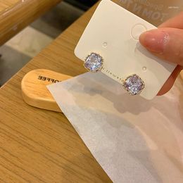 Stud Earrings Super Flash Classic Geometric Square Zircon Commuter All-match Female Simple And Exquisite High-end Net Red
