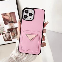 iPhone 14 15 Pro Max Case Designer Phone Cases for Mens Womens Fashion PU Leather Credit Card Holders Pockets Mobile Cell Full-body Back Bumper Covers Fundas Coque Pink