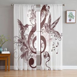 Curtain Bird And Music Notes Tulle Window Curtains For Living Room Yarn Sheer Voile Bedroom Kitchen Drape Decor