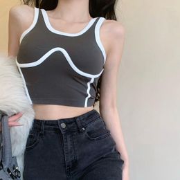 Women's Tanks Korean 2023 Women's Vest Tops With Built In Bra Knitted Padded Slim Fit Crop Sexy Sleeveless Shirts Casual Camis