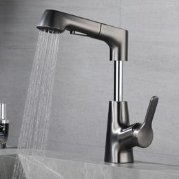 Bathroom Sink Faucets Modern Pull Out Basin Faucet Mixer Tap Grey Wash Single Handle Cold Waterfall Accessories