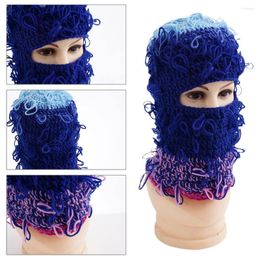 Berets Balaclava Knitted Mask Knit Distressed Beanie Cap Outdoor Sports Full Face Ski Winter Windproof Neck Warmer For Men Wo L1M8