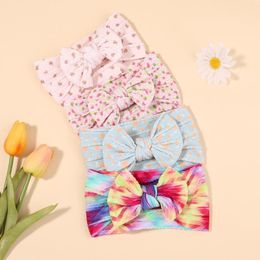 Hair Accessories 1Pcs Girls Print Baby Bows Protect Headbands For Kids Boutique Flower Bowknot Bands Soft Stretch Turban