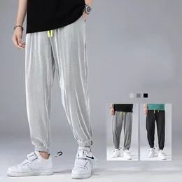 Ice Silk Men Sweatpants Summer Thin Loose 9-Point Versatile Sports Harlan Pants Breathable Quick Drying Man Casual Trousers