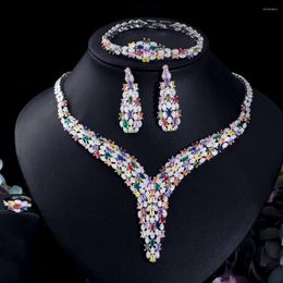 Necklace Earrings Set Uilz Arabic Dubai Heavy Cubic Zircon Mutilcolor Jewelry For Women Shiny Big Luxury Wedding Accessories