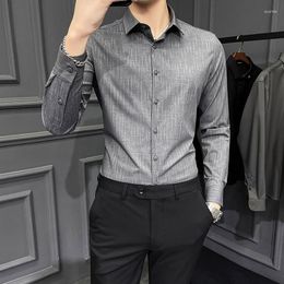 Men's Casual Shirts 2023 Summer Fashion Mens Dress Shirt Long Sleeve Slim Fit Striped Button Social Men Formal Wear Office Blouse R96