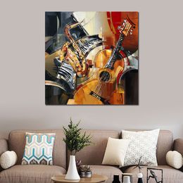 Abstract Pop Art Saxophoneguitar Painting on Canvas Hand Painted Modern Restaurant Decor