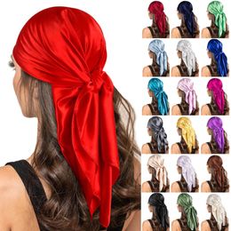 Bandanas Durag 90*90cm Solid Color Satin Square Head Scarf Fashion Square Head Wrap Shawl Scarves Ladies Foulard Hijab Neckerchief Bandana 230609