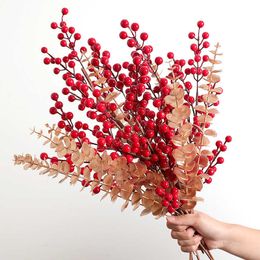 Dried Flowers Golden Artificial Eucalyptus Leave Bouquet Fake Plant for Home Decor New Year Christmas Party Decoration