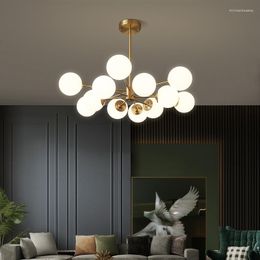 Chandeliers Nordic Copper Led Chandelier For Living Room Bedroom Kitchen Study Apartment Ceiling Hanging Lighting White Glass Ball Decorate