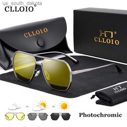 CLLOIO Anti-glare Day Night Vision Glasses Men Women Polarised Driving Sun Glasses Square Aluminium Photochromic Sunglasses UV400 L230523