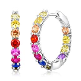 Hoop Huggie ALLNOEL 925 Sterling Silver Big Hoop Earrings For Women Colorful Zircon Rainbow Crystal brincos pendientes Jewelry Gifts 230609