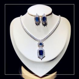 Pendant Necklaces Fine Jewellery Sets For Women S925 Sterling Temperament Created Blue Gemstone Earrings Necklace Set Bridal Wedding Accessories 230609