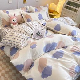 Bedding sets Korean Style Cartoon Cloud Bedding Set Pink Floral Princess Bed Sheet Set case Girls Summer Autumn Soft Duvet Cover Set Z0612