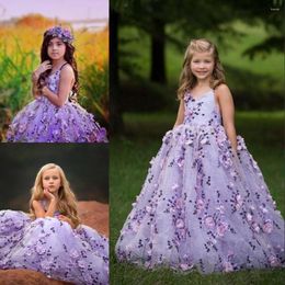 Girl Dresses Kids Formal Wear Birthday Christmas Girls Pageant Wedding Party Events Flower Lace Custom 3D Floral Appliques
