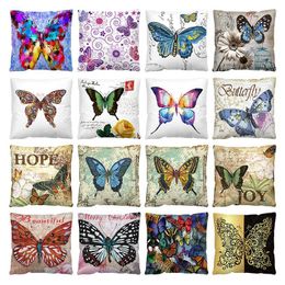 Pillow Retro Coloured Butterfly Pattern Pillowcase Linen/Polyester Printing Cover Flowers Pillowslip Home Sofa Decor