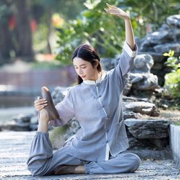 Ethnic Clothing Chinese Traditional Clothes For Women Retro Linen Casual Loose Tops Pants Hanfu Tang Suit Wushu Tai Chi Zen Sets