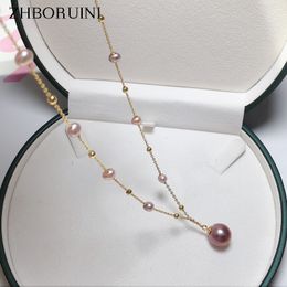 Pendant Necklaces ZHBORUIN Babysbreath Big Round Pearl Pendant 100% Real Natural Freshwater Pearl Necklace 18K Gold Plating Jewelry Woman 230609