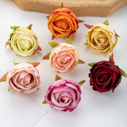 Dried Flowers 10Pcs 4Cm Artificial Cheap for Home Decoration Diy Candy Box Wedding Fake Roses Christmas Craft Garland