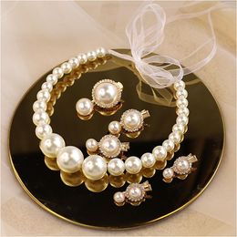 Hair Clips Korean Style Bride Wedding Headdress White Pearl Beaded Hoop With Gauze Ribbon Bridesmaid For Women Party Gift Accessories