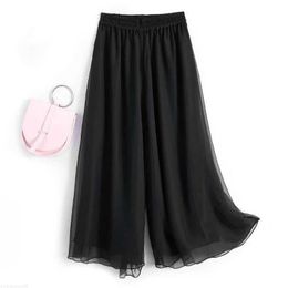 Women's Pants Capris Fashion Woman Casual Chiffon Wide Leg Pants Big Size Loose Solid White Elastic Band High Waist Female Clothing Oversize Trousers