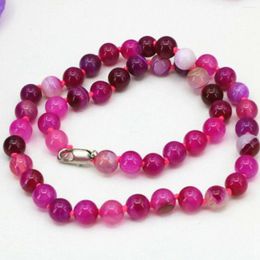 Chains Natural 8/10/12MM Rose Red Stripe Agate Onyx Round Bead Gemstone Necklace 18"