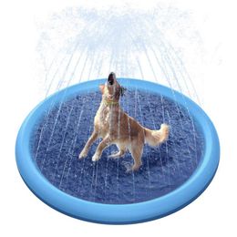 Chews Pet Sprinkler Pad Summer Splash Play Cooling Mat Inflatable Swimming Pool Pet Outdoor Water Spray Pad Bath Tub for Dogs Cat Kids