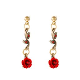 Pendants Retro French Red Rose Flower Bracelet Earrings Pendant Necklace Set For Female Women Ladies Girls Personality Earring Drop D Otjvc