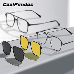 Sunglasses 3 In 1 Trend Magnet Glasses Frame With Clip On Glasses Polarised Sunglasses For Men Women Optical Computer Glasses 230612