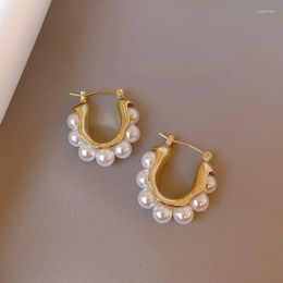 Hoop Earrings Elegant Celebrity Metal Korean Pearl For Woman Fashion Jewelry 2023 Luxury Wedding Party Girl's Unusual