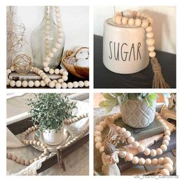 Garden Decorations Handmade Wood Tassel Bead Garland With Jute Rustic Wall Rattan Wooden Beads Wall Big Gift Ornament Home Decoration R230613