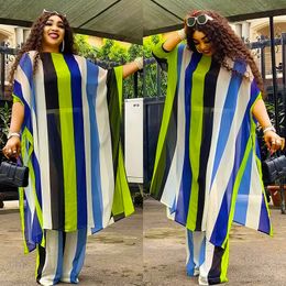 Ethnic Clothing Plus Size Spring 2 Piece African Chiffon Clothes for Women Summer Party Dress Dashiki Top Pants Suit Street Casual Outfits 230613