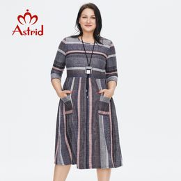 Plus size Dresses Astrid Women's Dress for Women Casual Fashion Striped Print Aline Velvet Long grey With Pockets necklace 230612