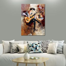 Abstract Floral Oil Painting on Canvas Guitar Man Artwork Contemporary Wall Decor