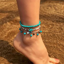 Anklets 3pcs/set Retro Starfish Pendant Stone Beads Ankle For Women Summer Beach Bohemian Foot Chain Travelling Souvenir Gifts