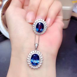 Princess Diana 3ct Lab Sapphire cz Jewellery sets 925 Sterling Silver Party Wedding Rings Rings Necklace for women Bridal Jewellery