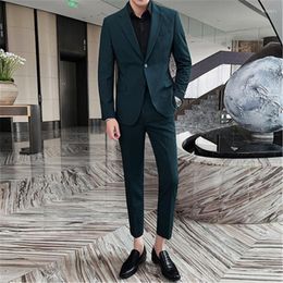 Men's Suits High Quality 2 Pieces With Pants Men Set Slim Fit Casual Green Blazer Prom Dress Youth Man Clothes Ternos Costume