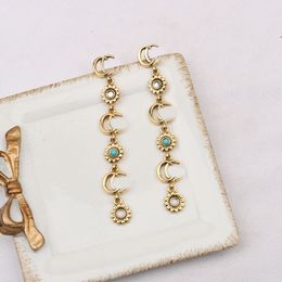 18K Gold Plated Luxury Brand Designers Letters Stud Clip Chain Geometric Long Eardrop Famous Women Crystal Rhinestone Pearl Earring Wedding Party Jewerlry Gifts