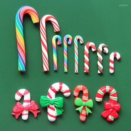 Charms 50pcs Cartoon Christmas Cane Ornaments Clay Resin Bowknot Crutches Cabochon DIY Jewellery Making Crafts Embellishment