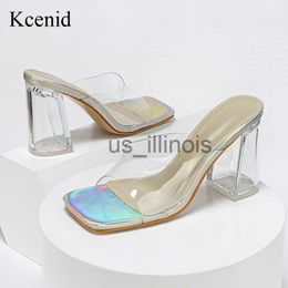 Slippers Kcenid New Summer Women Jelly Slippers Sexy Open Square Toe High Heels Pumps Sandals Women Transparent Slippers Shoes Heel Clear J230613