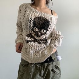 Women's Sweaters Harajuku Grunge Y2K Aesthetics Retro Jumpers Skeleton Print Hollow Out Knitted Sweater Autumn Full Sleeve Pullovers Korean 230612
