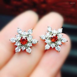 Stud Earrings Natural Real Garnet Snowflake Earring 4 4mm 0.5ct 2pcs Gemstone 925 Sterling Silver Fine Jewellery For Men Or Women X219182