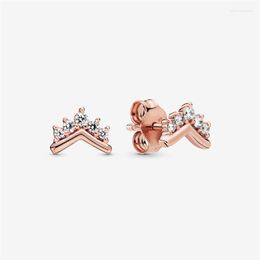 Stud Earrings Envio Gratis 2023 Arrival Princess Crown Tiara Wishbone Clear CZ Crystal Women Fine Rose Golden
