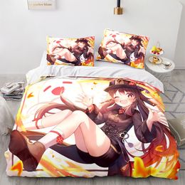 Bedding sets Genshin Impact Bedding Set Game 3d Print Bed Linen Quilt Soft Duvet Cover Sets Home Textile Queen King Size Girl Kids Room Decor 230612