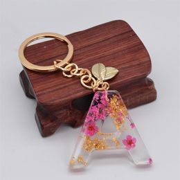 Dried Flower Petals English Letters Keychains for Women Cute Floral Design Car Key Rings Handbag Pendant Accessories Gift5041969222O