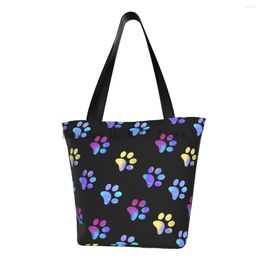 Shopping Bags Custom Blue Yellow Galaxy Prints Canvas Women Washable Groceries Pretty Puppy Pet Tote Shopper