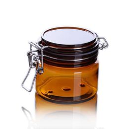 Wide Mouth PET Sealed Jars Amber Clear Cylindrical Cosmetic Containers Flip-Top Jar with Stainless Steel Locking Buckle and Inner Caps Vqlai